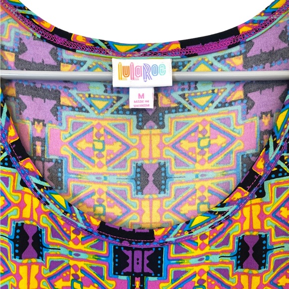Lularoe Nicole Geometric Printed Midi Dress Size M Yellow Purple Short Sleeves - Picture 6 of 10